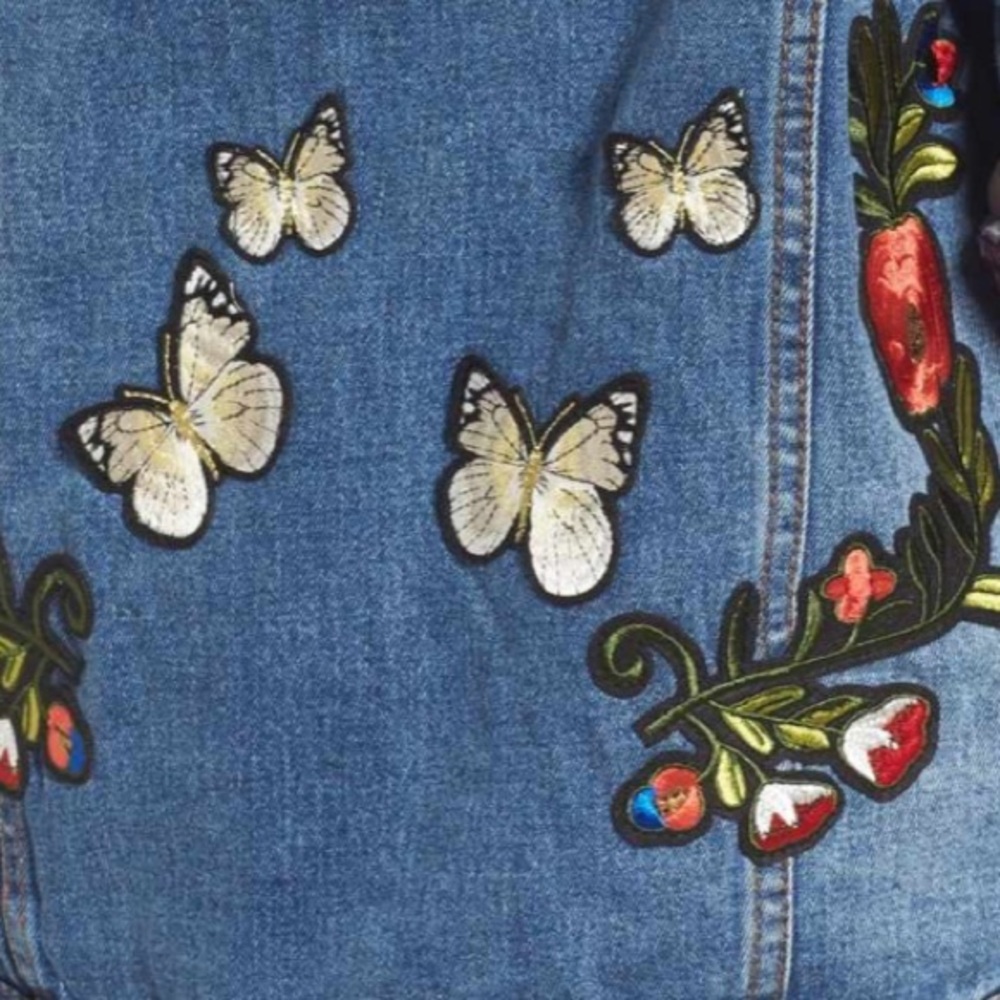 Evil Eye Butterfly Patch Jean Jacket Perfect Cond… - image 5
